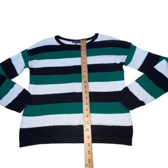 THE LIMITED Open Weave Knit Striped Green White Black Sweater - Women’s Small - Picture 4 of 13